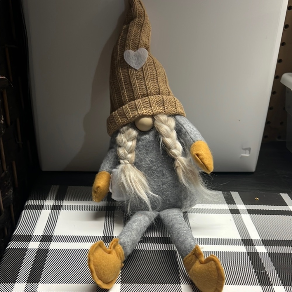 Gray and Tan Gnome Plush with Heart Detail